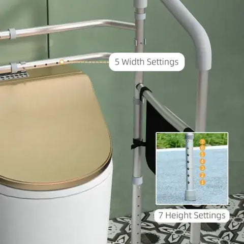 HOMCOM Adjustable Toilet Safety Frame with Additional Rubber Tips Storage