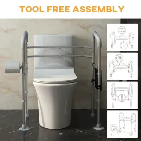 HOMCOM Adjustable Toilet Safety Frame with Additional Rubber Tips Storage