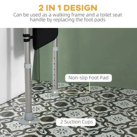 HOMCOM Adjustable Toilet Safety Frame with Additional Rubber Tips Storage