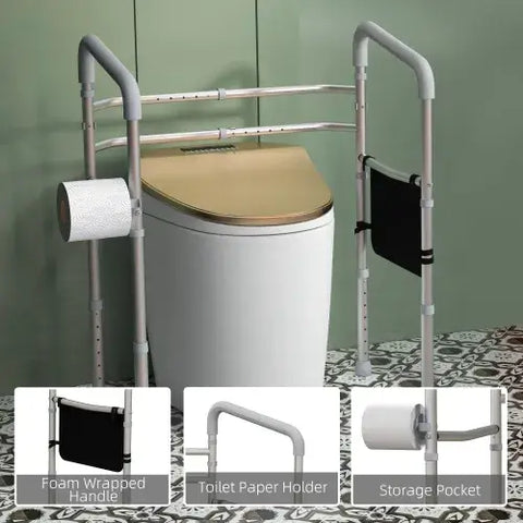 HOMCOM Adjustable Toilet Safety Frame with Additional Rubber Tips Storage