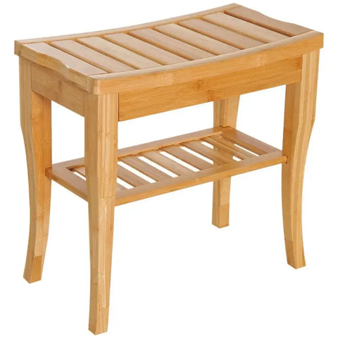 2-Tier Slatted Shower Bench Storage Seat Stool with a Shelf. - Premium from Unbranded - Just £41.95! Shop now at Senior Living Aids