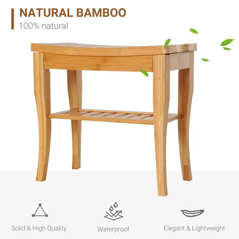 2-Tier Slatted Shower Bench Storage Seat Stool with a Shelf. - Premium from Unbranded - Just £41.95! Shop now at Senior Living Aids