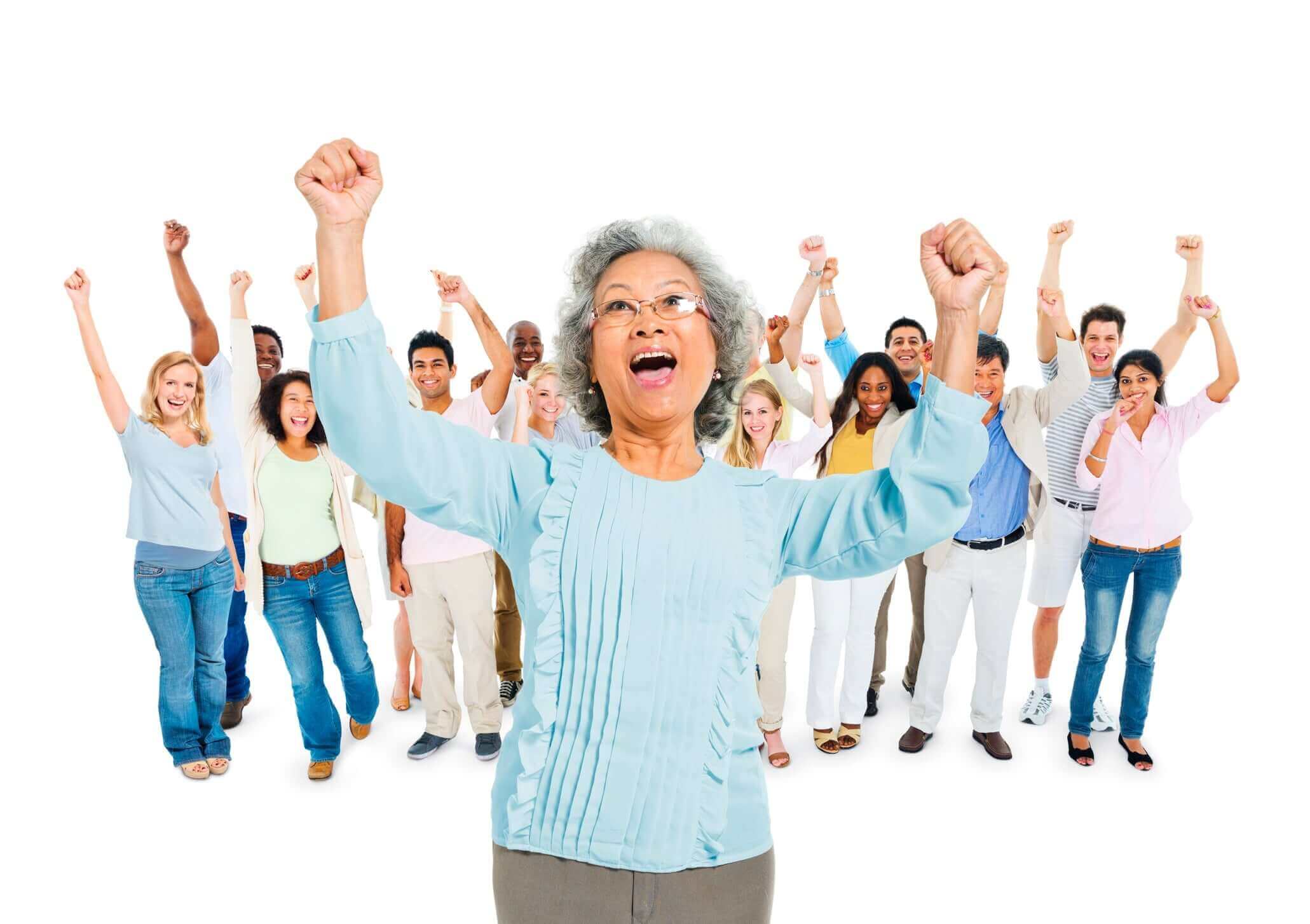 Group of happy seniors jumping for joy