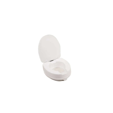 Atlantis raised toilet seat with lid, lightweight, easy to install, available in various heights for enhanced bathroom comfort.