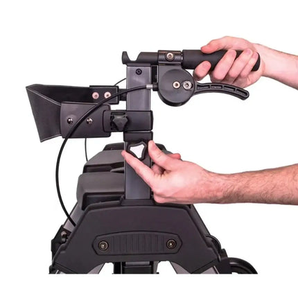 Close-up of a user adjusting the ergonomic handle on the Heavy Duty EZ Fold and Go Rollator.