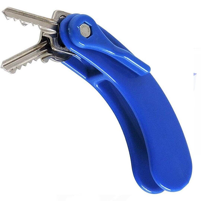 Blue Key Turning Aid with curved handle for easy use, ideal for arthritis and weak grip, holds up to three keys.