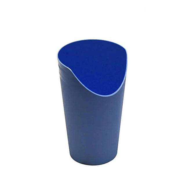 Nose Cut Out Beaker in blue, designed for easy drinking without tilting for users with special needs.