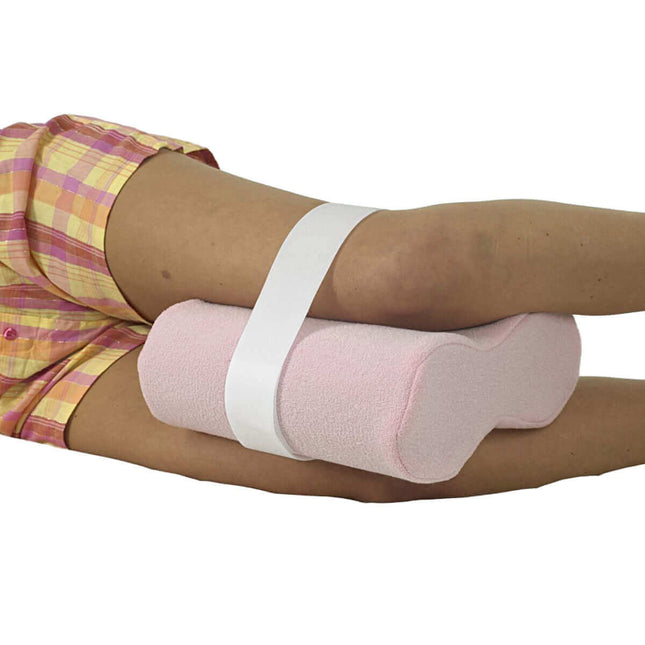 Harley Original Knee Support with soft foam beneath a bent leg for hip and back relief, featuring washable velour cover.