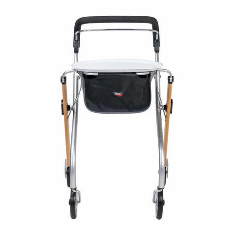 Lets Go Indoor rollator in Beech/Silver/Black with storage bag, ideal for use in home and care settings.