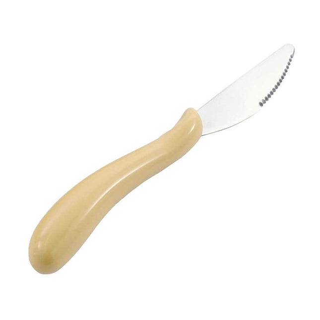 Caring Cutlery stainless steel knife with plastic moulded handle, 5-inch length, easy to clean and dishwasher safe.