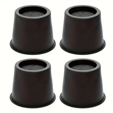 Four black chair or bed raisers, enhancing accessibility for sitting and standing, available in 14cm and 9cm heights.