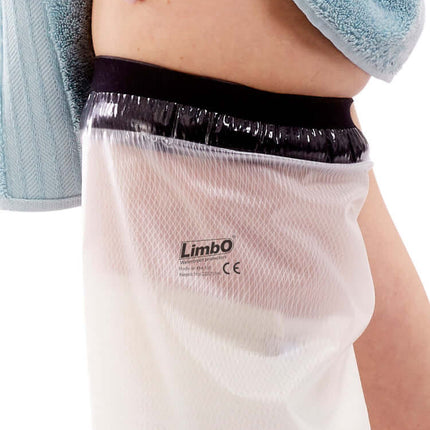 Waterproof Adult Full Leg Protector by LimbO, securely sealing to protect wounds during bathing or swimming.