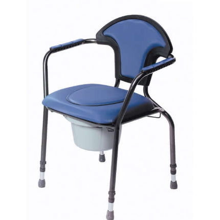 Luxury commode chair with height-adjustable design, sturdy metal frame, and removable potty for convenience.