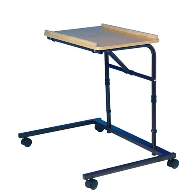 Over chair table with epoxy coated steel frame and laminate beech top, ideal for rise and recline chairs.