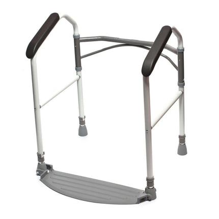 FoldEasy Toilet Frame with adjustable height and soft grips, featuring a sturdy footplate for stability and convenience.