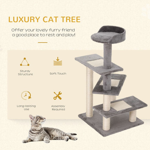 All-in-one center: Multi-use cat activity centre with 1 Round Top and 4 perches in spiral shape for three cats to play, exercise and rest.Stable & durable: Solid particle construction and durable material of this cat tree tower built to withstand long-ter