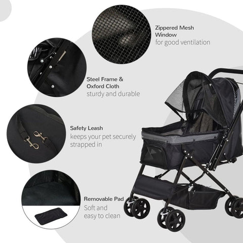 Pet Stroller Dog Foldable Travel Carriage with Reversible Handle, Black - Premium  from PawHut - Just £65.95! Shop now at Senior Living Aids
