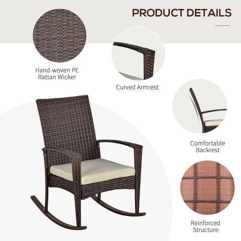 Modern Rattan Rocking Chair with Cushion - Premium  from Outsunny - Just £125.95! Shop now at Senior Living Aids