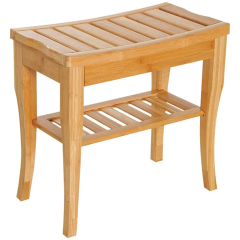2-Tier Slatted Shower Bench Storage Seat Stool with a Shelf. - Premium  from Unbranded - Just £38.95! Shop now at Senior Living Aids