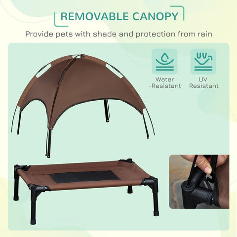 PawHut 76cm Elevated Dog Bed Cooling Raised Pet Cot UV Protection Canopy Coffee - Premium  from PawHut - Just £32.95! Shop now at Senior Living Aids