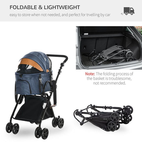 Luxury Folding Pet Stroller Removable Carrier Adjustable Canopy Bag Brake - Premium  from PawHut - Just £78.95! Shop now at Senior Living Aids